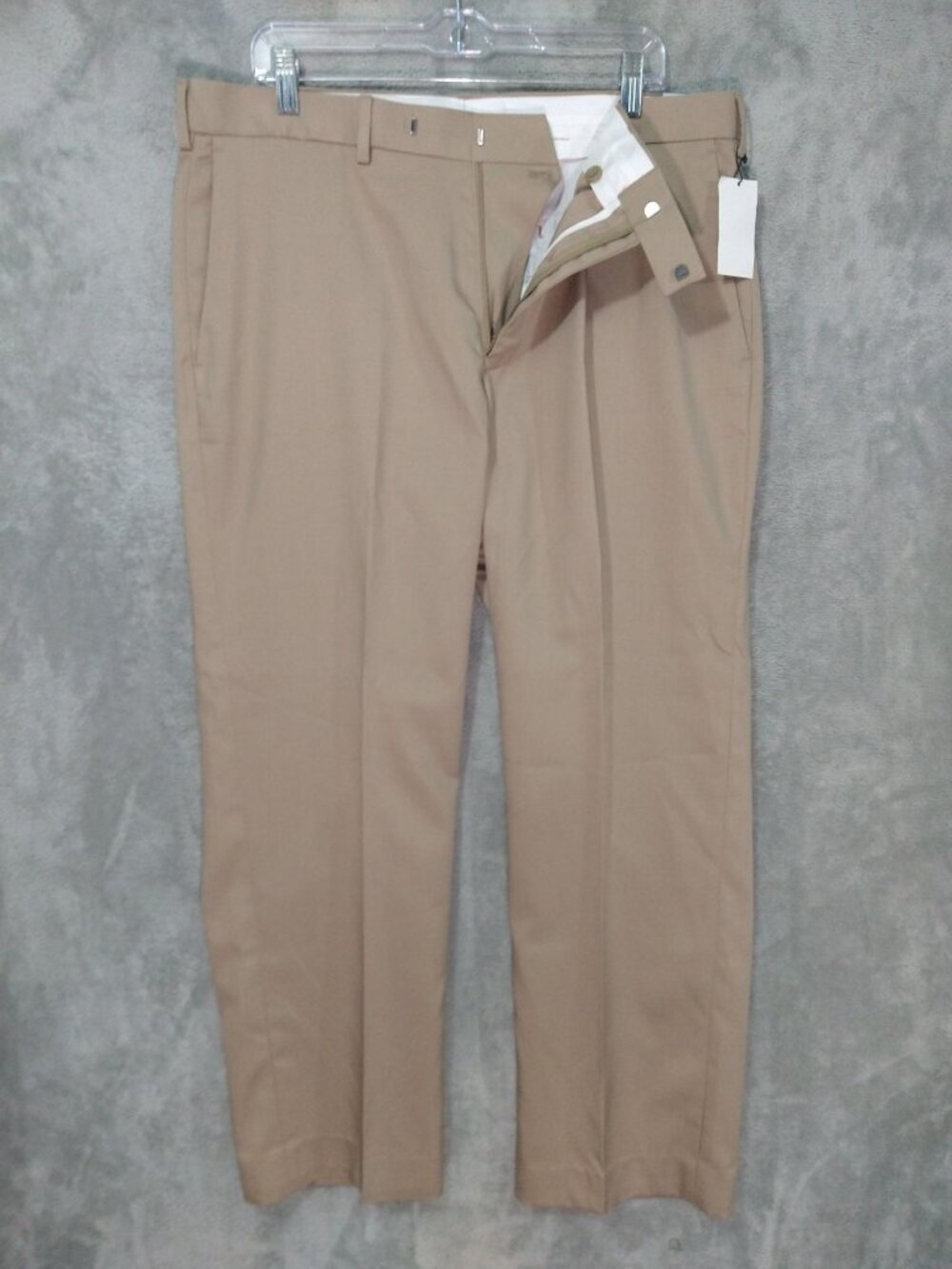 Perry Ellis Dress Pants Mens 36x32 Beige Portfolio Travel Luxe Flat Front